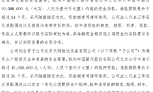 天朗节能及全资子公司拟向银行合计申请不超过2000万的贷款 法人代表王华辰夫妇以名下住宅提供房产抵押（天朗公司董事长是谁）